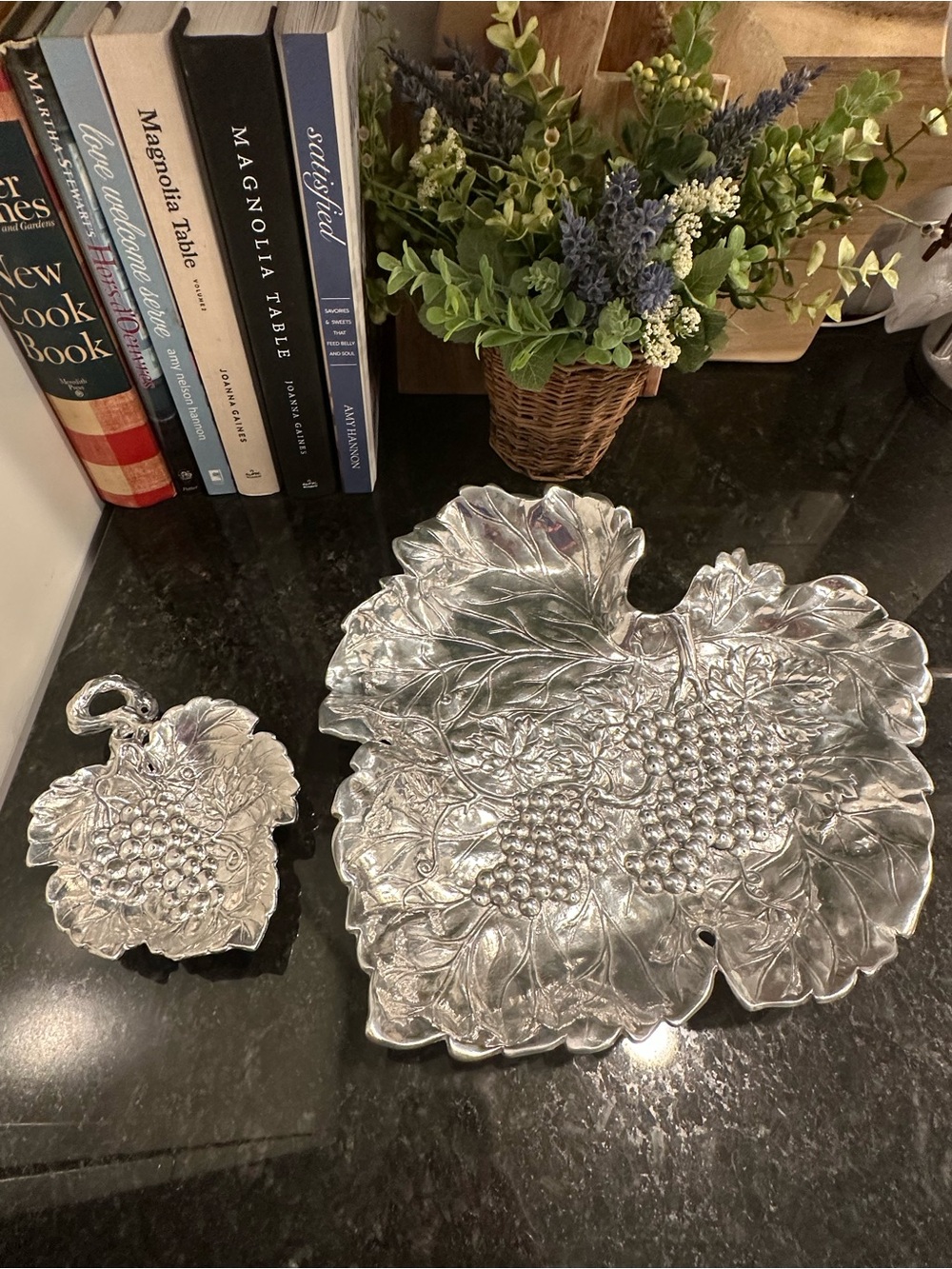 Arthur Court Aluminum Chip & Dip Platter Grape & Leaf Pattern